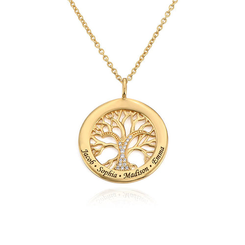Helloice Engraved Diamond Family Tree Circle Necklace
