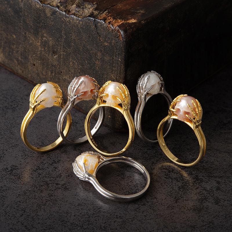 Hands On Head Pearl Cranium Ring